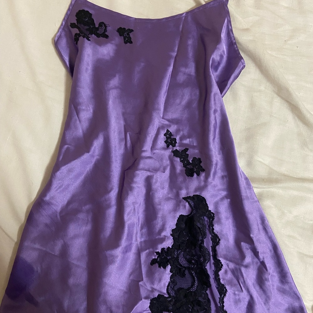 *SOLD*Victoria’s Secret Purple Slip Dress with Black Lace Accents